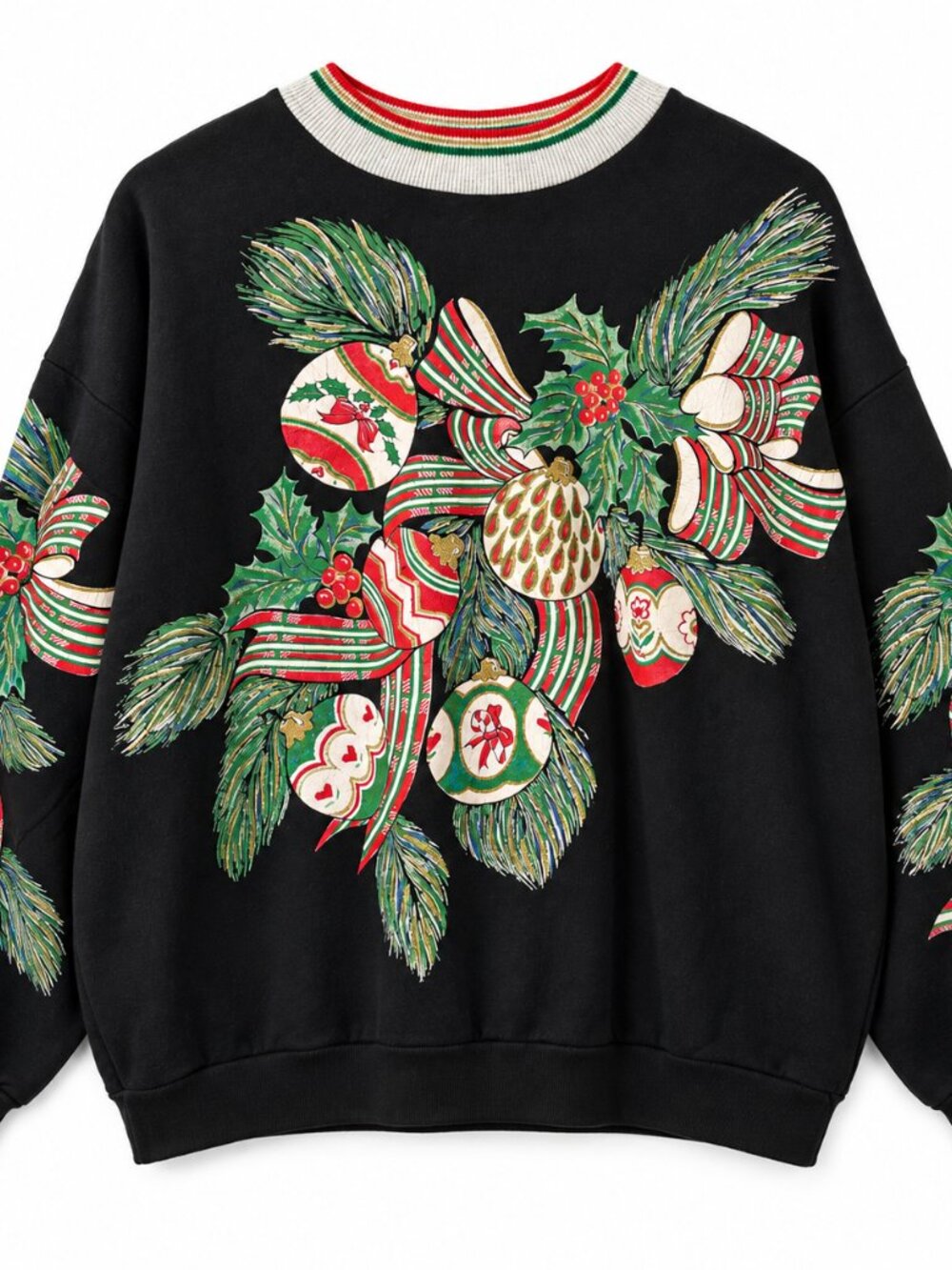 Vintage Nut Cracker Christmas Sweatshirt Black Ornaments Glitter Retro Grandmaco
